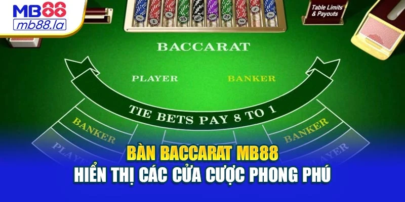 Bàn Baccarat MB88 hiển thị các cửa cược phong phú